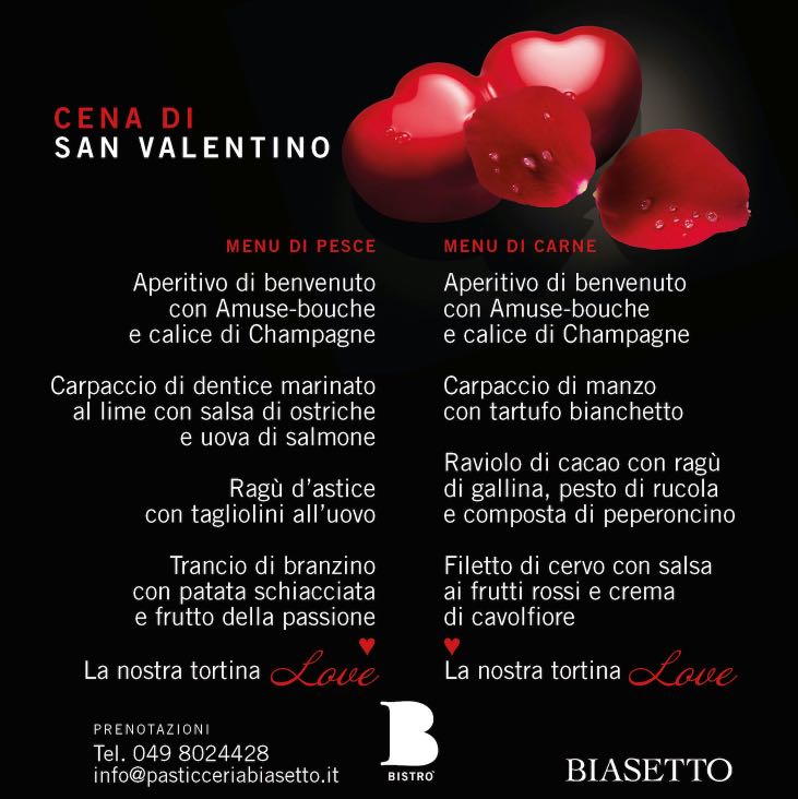 San Valentino menù Biasetto